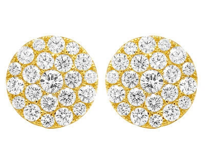 Pre-owned Jewelry Unlimited Unisex Real Diamond Round Pave Cluster Stud 10k Yellow Gold Earring 15mm 3 1/2ct