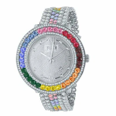 Pre-owned Ice House Mens Custom Watch Rainbow Multi Tone Real Diamond Dial 18k White Gold Finish Xxl