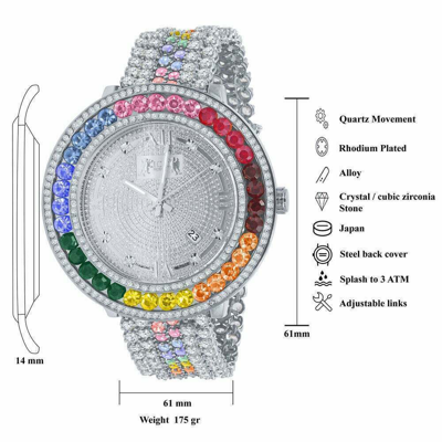 Pre-owned Ice House Mens Custom Watch Rainbow Multi Tone Real Diamond Dial 18k White Gold Finish Xxl