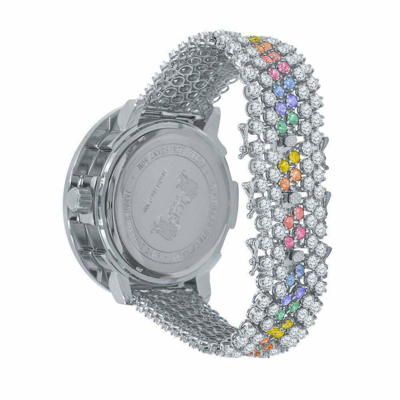 Pre-owned Ice House Mens Custom Watch Rainbow Multi Tone Real Diamond Dial 18k White Gold Finish Xxl