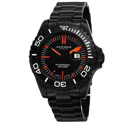 Pre-owned Akribos Xxiv Men's  Ak735bk Limited Edition Divers Date Black Bracelet Watch