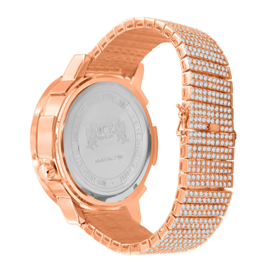 Pre-owned Ice House Rose Gold Finish Rainbow Multi Tone Chronograph Real Diamond Dial Men's Xl Watch