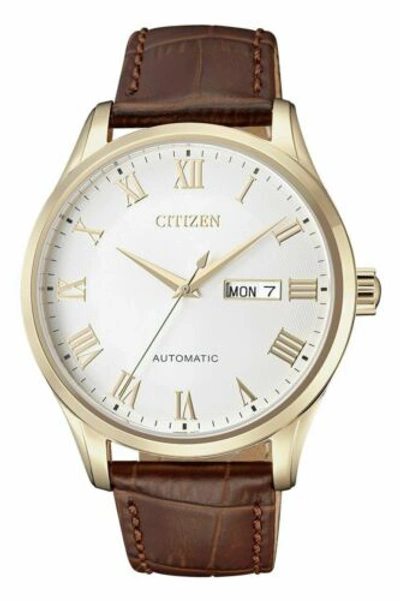 Pre-owned Citizen Nh8363-14a Japan Automatic Gold-tone Men's Wristwatch Brown Leather Us4