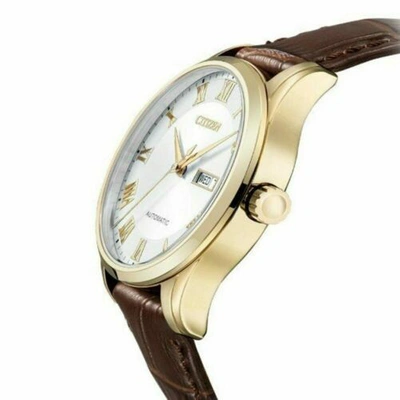 Pre-owned Citizen Nh8363-14a Japan Automatic Gold-tone Men's Wristwatch Brown Leather Us4