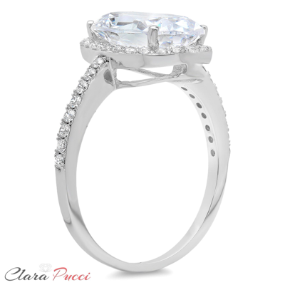 Pre-owned Pucci 2.86ct Oval Cut Solitaire Engagement Ring Halo Solid 14k White Gold Bridal Band In D