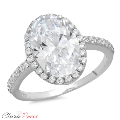 Pre-owned Pucci 2.86ct Oval Cut Solitaire Engagement Ring Halo Solid 14k White Gold Bridal Band In D