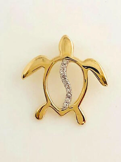Pre-owned Sea 14k Solid Yellow Gold Diamond Honu  Turtle Pendant. C-1267-57 In Burly Wood