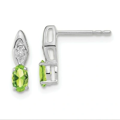 Pre-owned Goldia 14k White Gold Peridot Diamond Earring