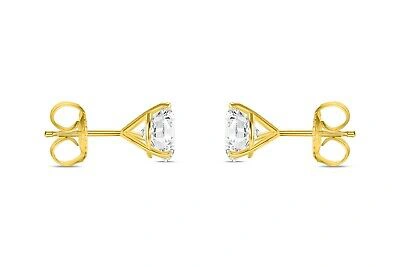 Pre-owned Shine Brite With A Diamond 3 Ct Round Lab Created Grown Diamond Earrings 18k Yellow Gold G/vs Martini Push