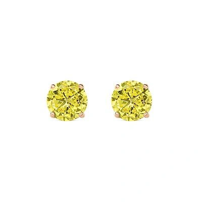 Pre-owned Shine Brite With A Diamond 2 Ct Round Cut Canary Earrings Studs Solid Real 14k Rose Gold Screw Back Basket In Pink