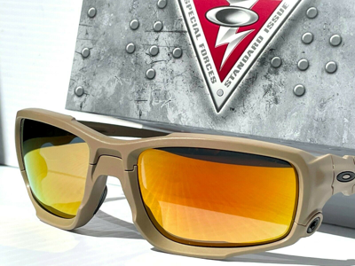 Pre-owned Oakley Shock Tube Ballistic Desert Terrain Tan Polarized Ruby Sunglass 9329 In Red