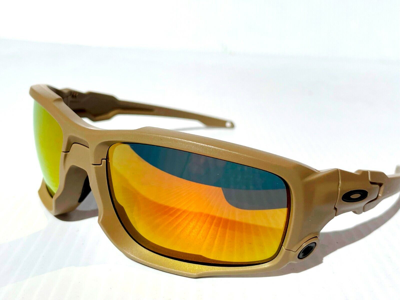 Pre-owned Oakley Shock Tube Ballistic Desert Terrain Tan Polarized Ruby Sunglass 9329 In Red