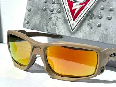 Pre-owned Oakley Shock Tube Ballistic Desert Terrain Tan Polarized Ruby Sunglass 9329 In Red