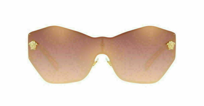 Pre-owned Versace Glam Medusa Shield Sunglasses Ve2182 12526f Gold /  Gradient Pink Mirror | ModeSens