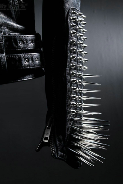 Pre-owned Handmade Men's Spiked Studded Leather Jacket Punk Heavy Metal Button Up Jacket Black