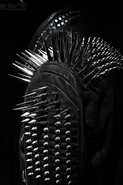 Pre-owned Handmade Men's Spiked Studded Leather Jacket Punk Heavy Metal Button Up Jacket Black