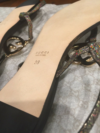 Pre-owned Gucci Authentic  Metallic Leather Gg Interlocking Heart Thong Sandal Bnib Sz 36 In Gray