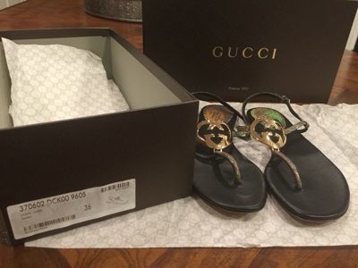 Pre-owned Gucci Authentic  Metallic Leather Gg Interlocking Heart Thong Sandal Bnib Sz 36 In Gray