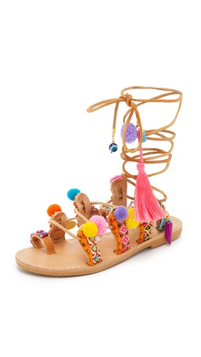 Elina Linardaki Penny Lane Embroidered Leather Lace-up Sandals In Multi