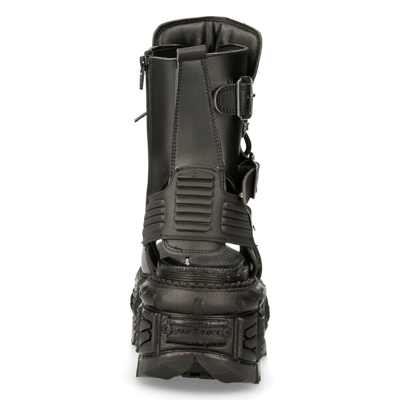 Pre-owned Rock Boots Bios107-v1 Black Vegan Leather Unisex Platform Sandal Biker Goth