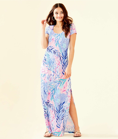 Pre-owned Lilly Pulitzer Wynne Maxi Dress Crew Blue It Kaleidoscope Coral Xs,xl In Multicolor