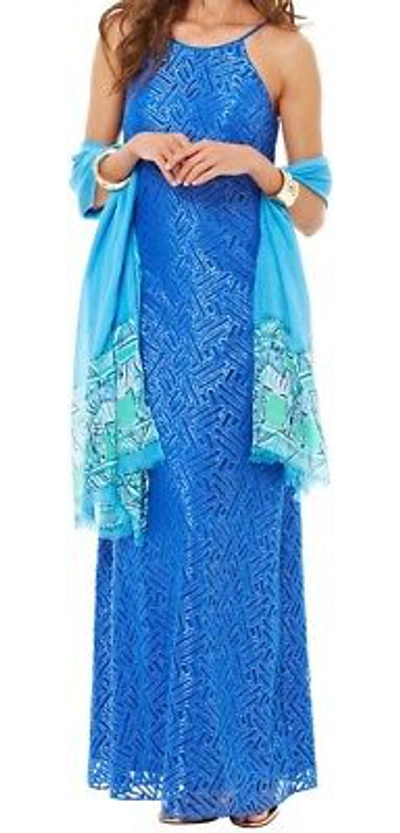 Pre-owned Lilly Pulitzer Angel Maxi Geo Lace Sapphire Blue Metallic M,l,xl Grail
