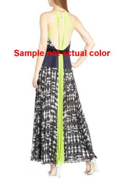 Pre-owned Bcbgmaxazria Black Combo Constantine Pleated Maxi Gown Mnl6u840/l8w Size Xs