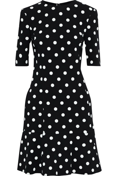 Pre-owned Oscar De La Renta $2390  Fluted Polka Dot Wool Mini Black Dress 6