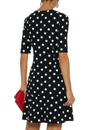 Pre-owned Oscar De La Renta $2390  Fluted Polka Dot Wool Mini Black Dress 6