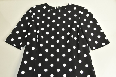 Pre-owned Oscar De La Renta $2390  Fluted Polka Dot Wool Mini Black Dress 6