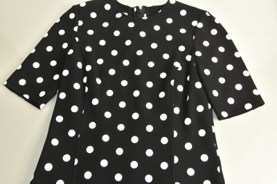 Pre-owned Oscar De La Renta $2390  Fluted Polka Dot Wool Mini Black Dress 6