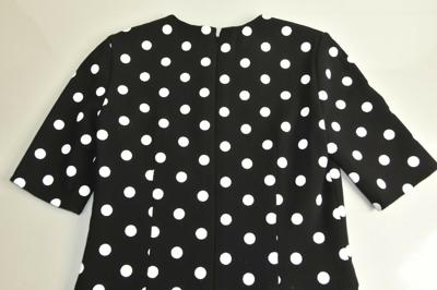 Pre-owned Oscar De La Renta $2390  Fluted Polka Dot Wool Mini Black Dress 6