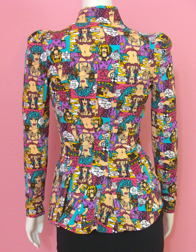 Pre-owned Betsey Johnson Cartoon Peplum Jacket Top Wink Marilyn Face Art Drawings P S M L In Pink Purple Blue White Green Yellow