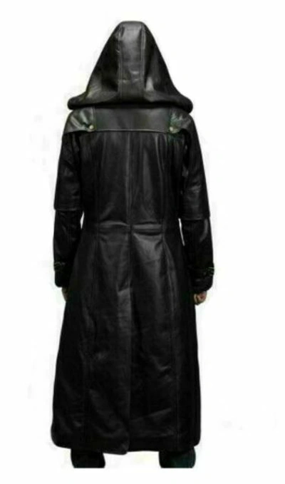 Huntsman black hooded leather cheap trench coat