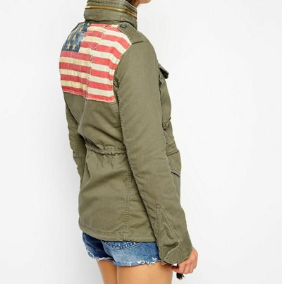 Pre-owned Ralph Lauren Vtg Denim Supply Military Army American Flag  Distress Field Jacket In Green | ModeSens