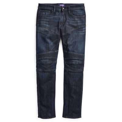 Pre-owned Ralph Lauren Purple Label Japanese Denim Piston Moto Skinny Slim Stretch Jeans In Blue
