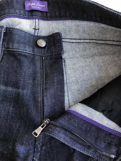 Pre-owned Ralph Lauren Purple Label Japanese Denim Piston Moto Skinny Slim Stretch Jeans In Blue
