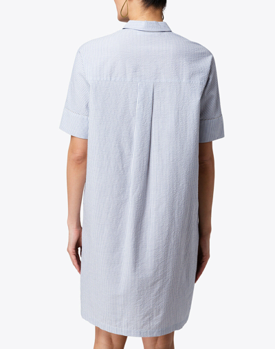Pre-owned Fabiana Filippi Blue And White Seersucker Shirt Dress Us M L Xl Rv$895