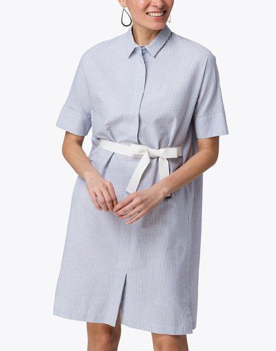 Pre-owned Fabiana Filippi Blue And White Seersucker Shirt Dress Us M L Xl Rv$895