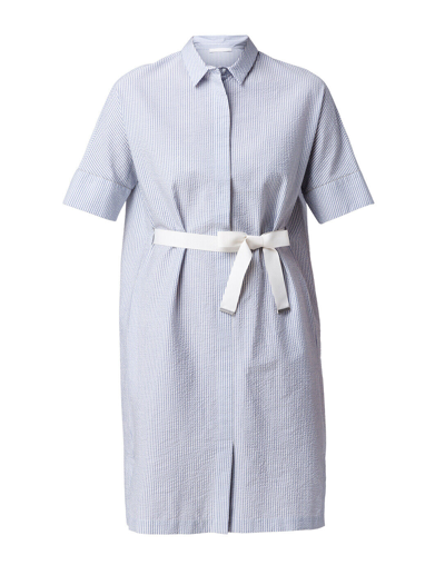 Pre-owned Fabiana Filippi Blue And White Seersucker Shirt Dress Us M L Xl Rv$895