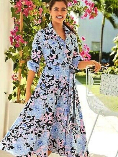 Pre owned Lilly Pulitzer 2 Mira Stretch Shirtdress Bright Navy Amore Please Gorgeous In Blue ModeSens