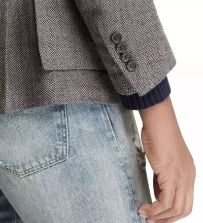 Pre-owned Polo Ralph Lauren Italy Grey Herringbone Silk Linen Blazer Sports Jacket 42 44 In Gray