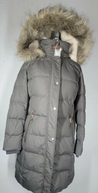 Pre-owned Lauren Ralph Lauren Ralph Lauren Womens Xs Jacket Hooded Down Puffer Coat Faux Fur Extra Small Long In Gray