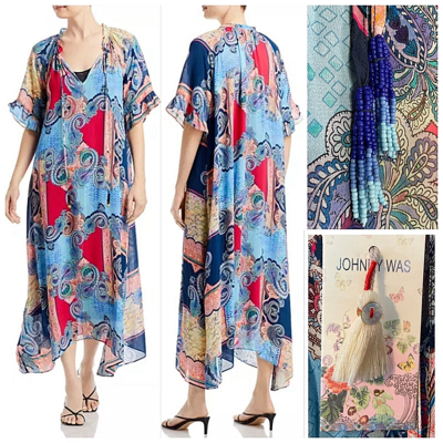 JOHNNY WAS Pre-owned $378  Cordelia Easy Midi Dress 2x Bohemian 2pc Set Beaded Ties In Multicolor