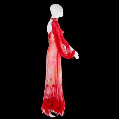 Pre-owned Amira Di Transilvania Women Clothing Dress Long Luxury Brand Embroidered Red Flowers Silk Sequins Set