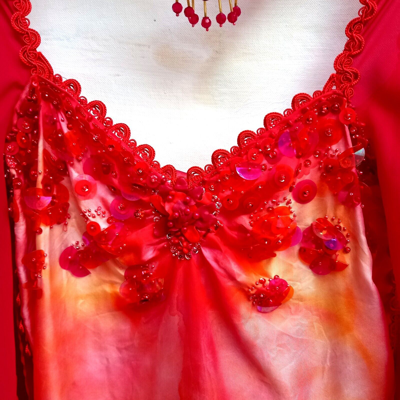 Pre-owned Amira Di Transilvania Women Clothing Dress Long Luxury Brand Embroidered Red Flowers Silk Sequins Set