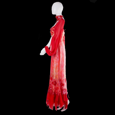 Pre-owned Amira Di Transilvania Women Clothing Dress Long Luxury Brand Embroidered Red Flowers Silk Sequins Set