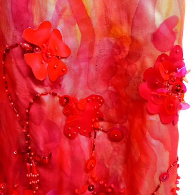 Pre-owned Amira Di Transilvania Women Clothing Dress Long Luxury Brand Embroidered Red Flowers Silk Sequins Set