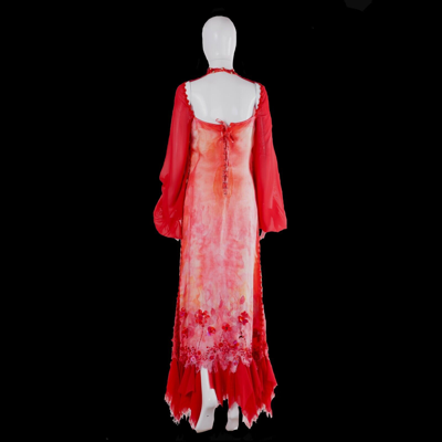 Pre-owned Amira Di Transilvania Women Clothing Dress Long Luxury Brand Embroidered Red Flowers Silk Sequins Set