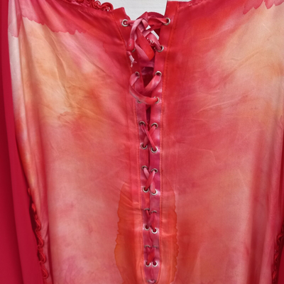 Pre-owned Amira Di Transilvania Women Clothing Dress Long Luxury Brand Embroidered Red Flowers Silk Sequins Set
